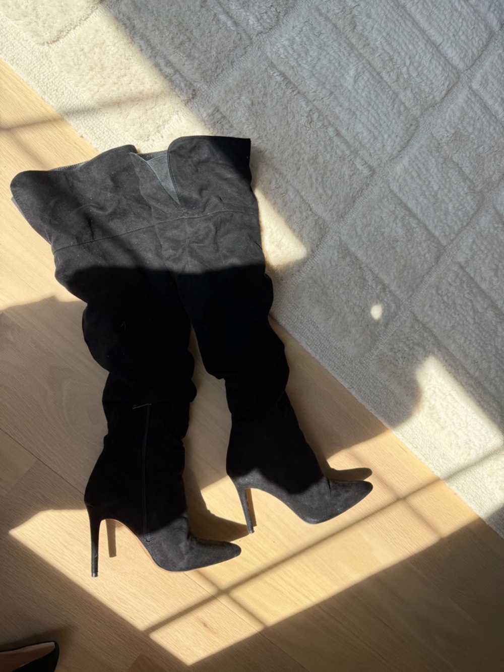 Black Suede Over-the-Knee Stiletto Boots - Women